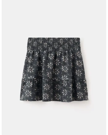 Fusta mini cu model floral, Bej/Bleumarin