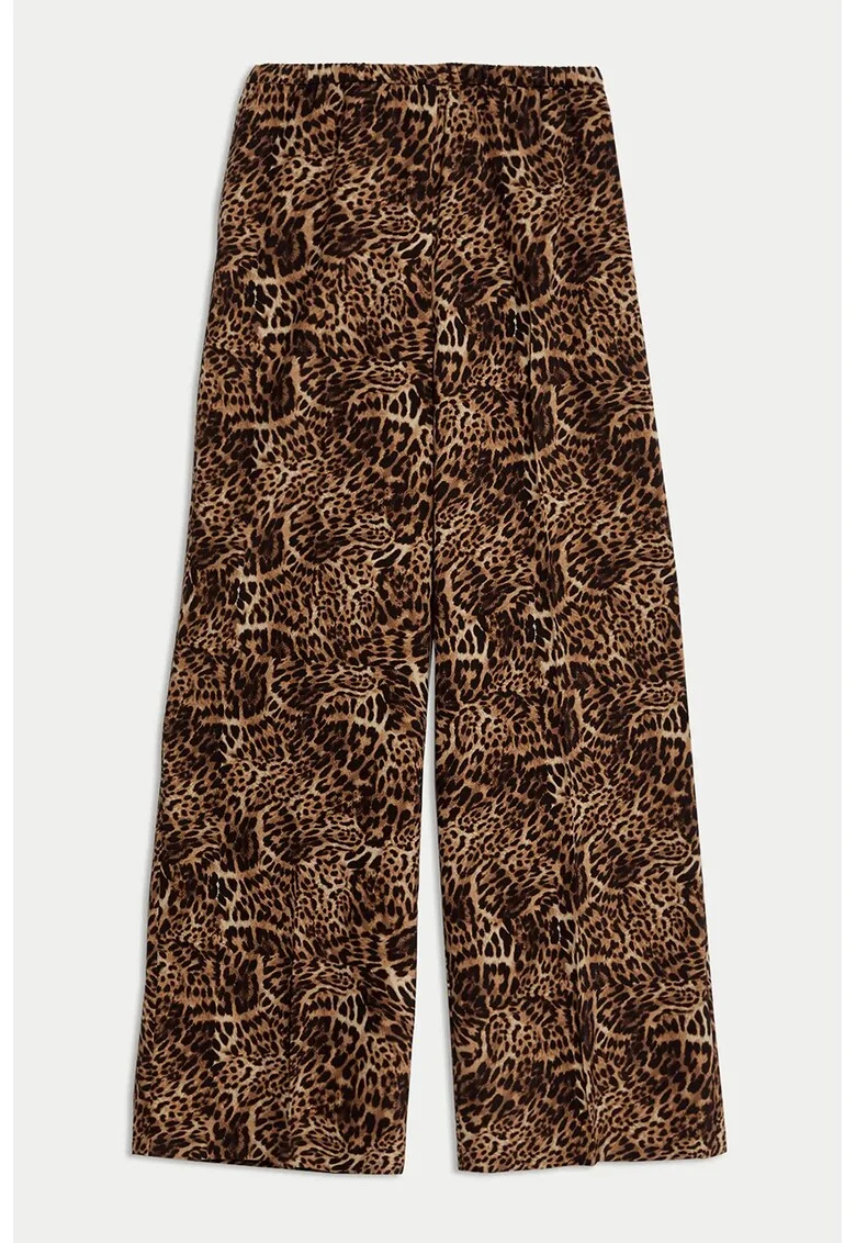 Pantaloni cu croiala dreapta si animal print, Maro deschis/Maro camel