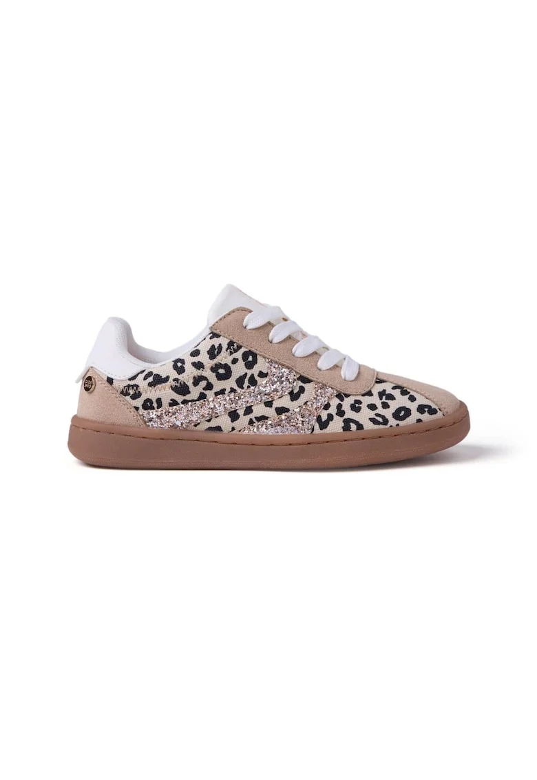 Pantofi sport low-cut cu garnituri cu animal print, Negru/Maro