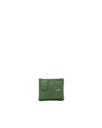 Portofel din piele ecologica cu detaliu cu logo metalic, Verde