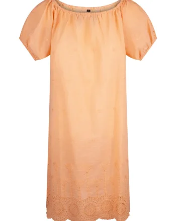 Rochie cu maneci scurte si garnitura din dantela sangallo, Portocaliu/Coral