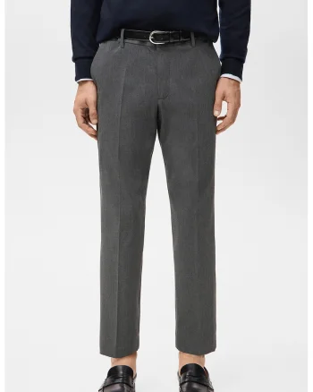 Pantaloni eleganti slim fit cu talie medie, Gri inchis melange