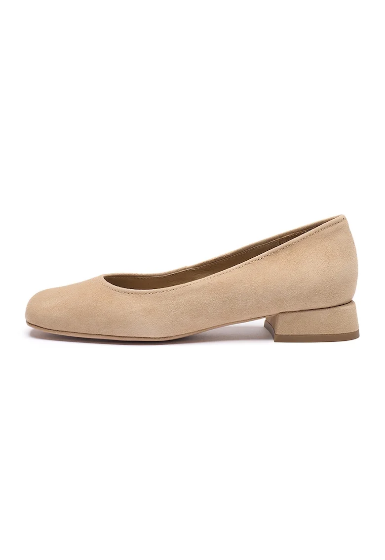 Pantofi de piele intoarsa cu toc patrat Marla, Bej