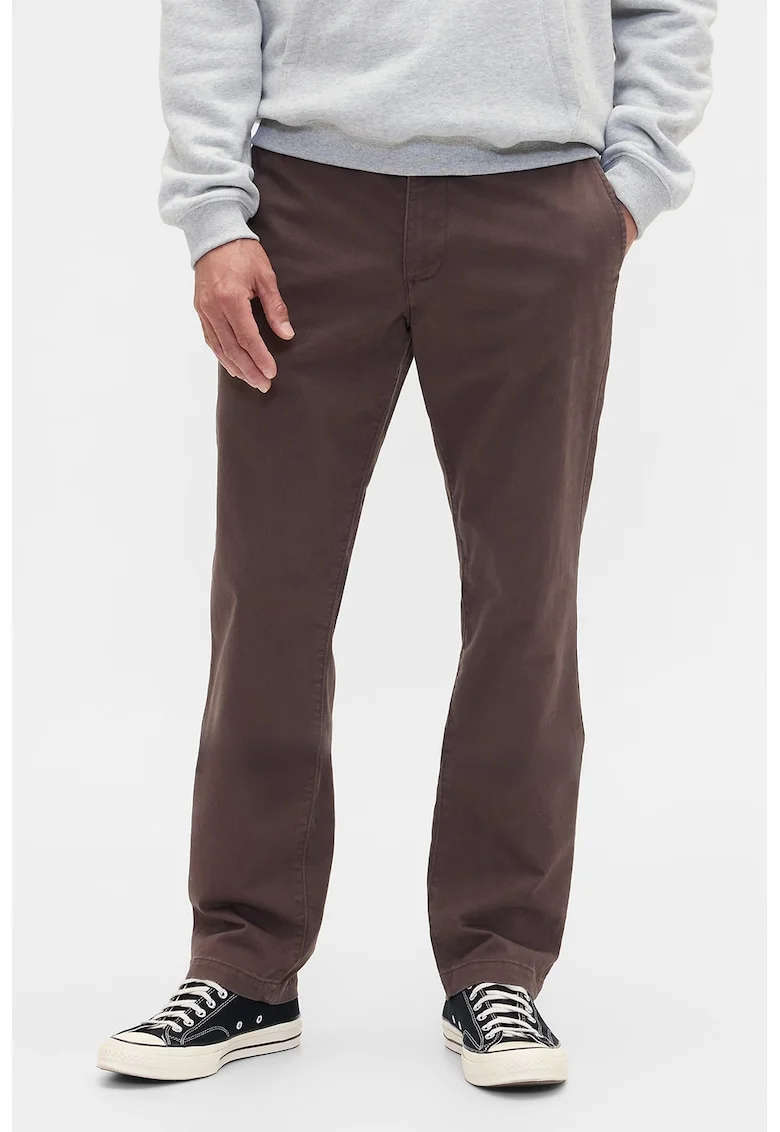 Pantaloni chino cu croiala dreapta, Maro inchis