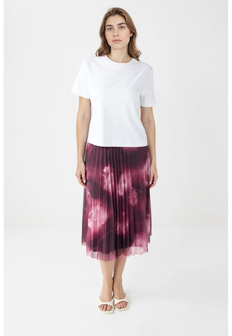 Fusta plisata midi cu model, Violet/Roz