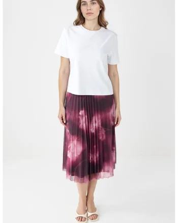 Fusta plisata midi cu model, Violet/Roz