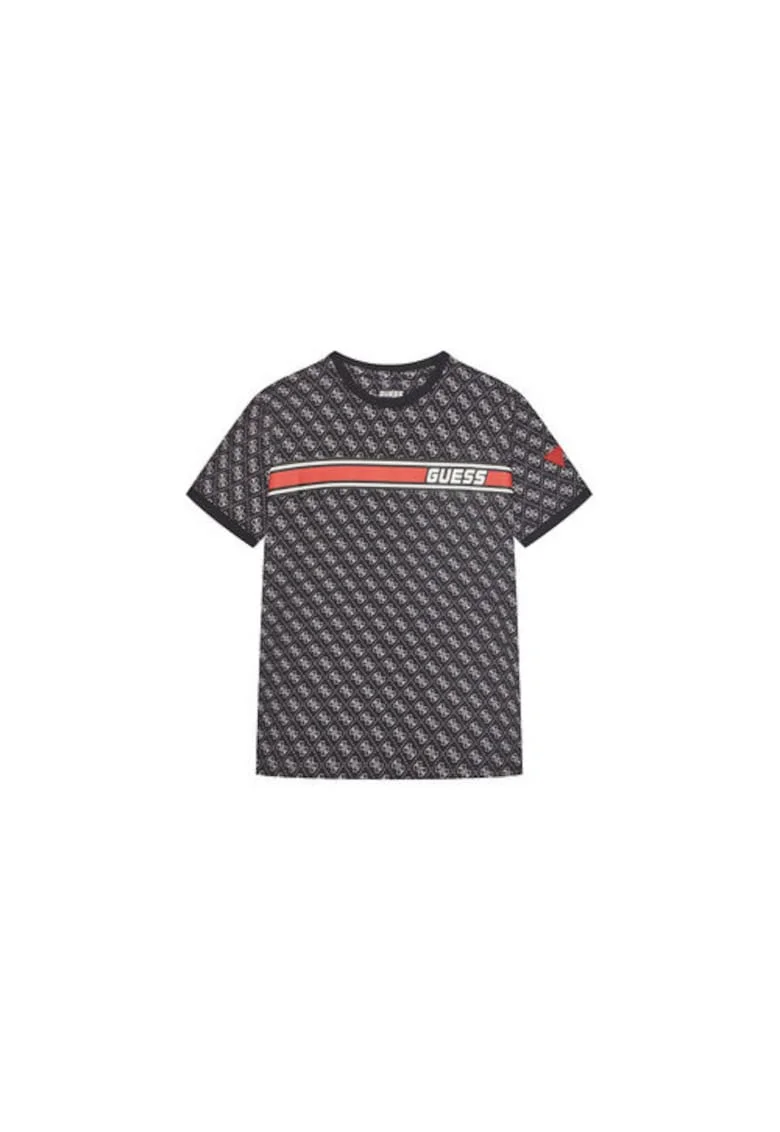 Tricou din amestec de bumbac cu banda cu logo pe piept si imprimeu-logo, Negru