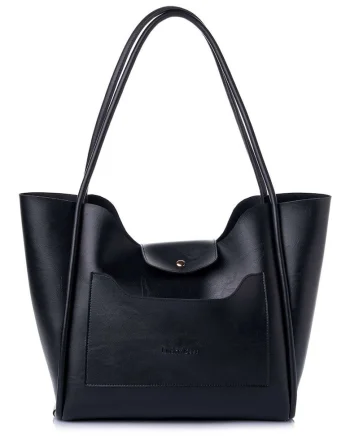 Geanta shopper din piele ecologica, Negru