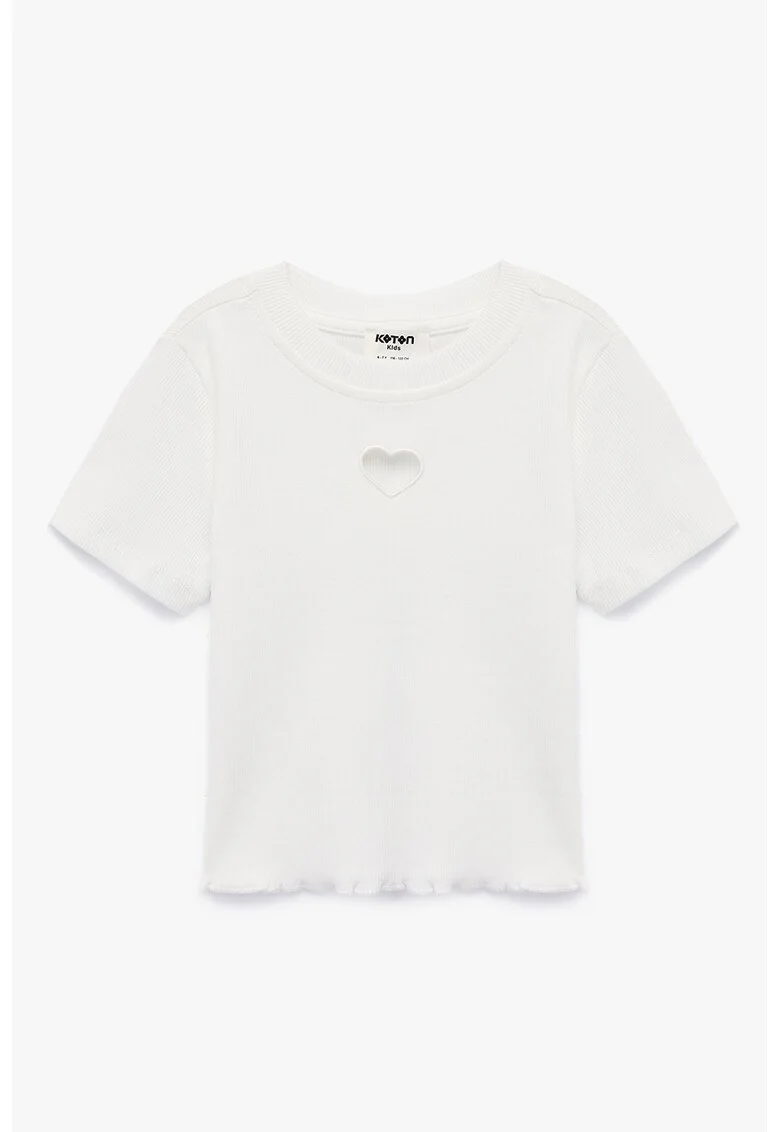 Tricou crop cu decupaj in forma de inima, Alb murdar