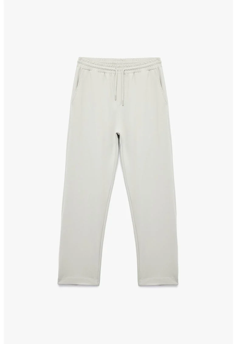 Pantaloni de trening drepti cu buzunare laterale, Alb/Gri deschis