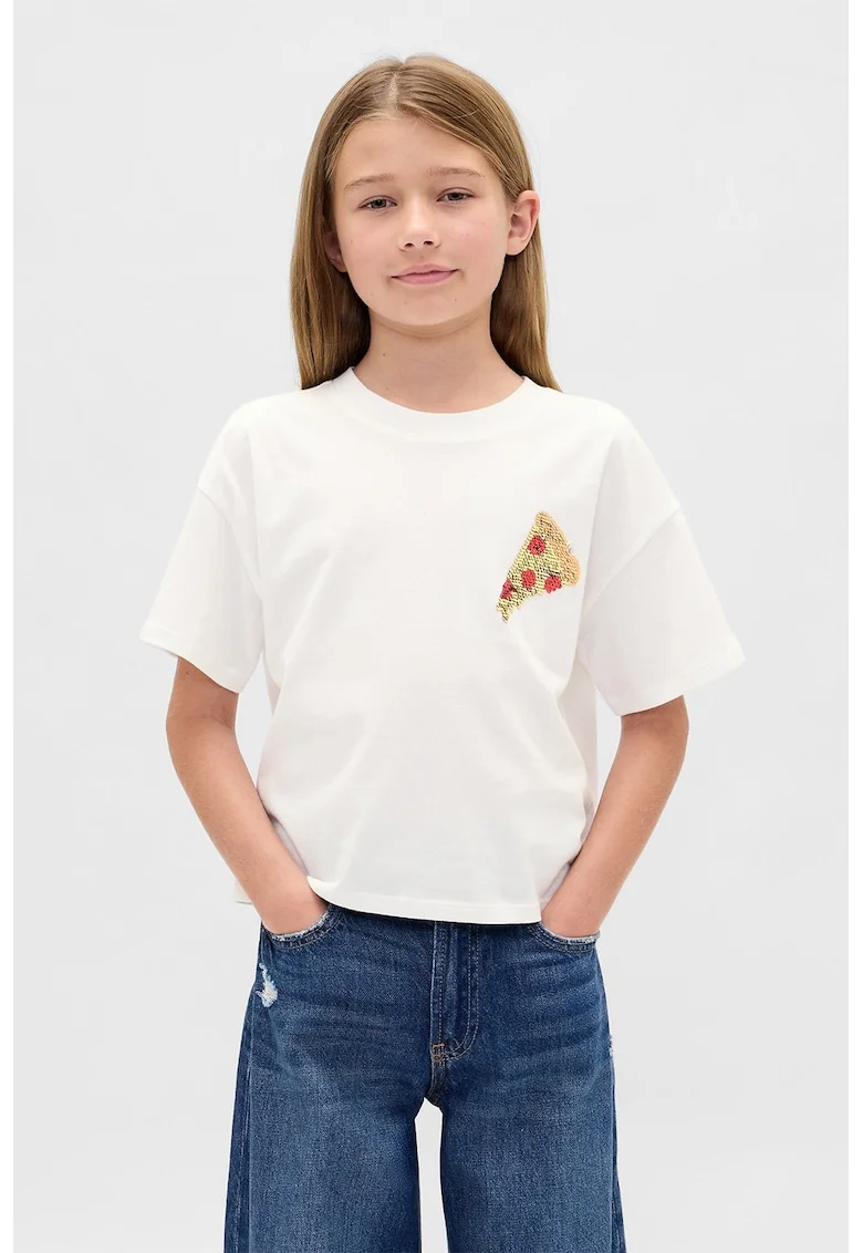 Tricou cu paiete reversibile, Alb/Roz/Argintiu