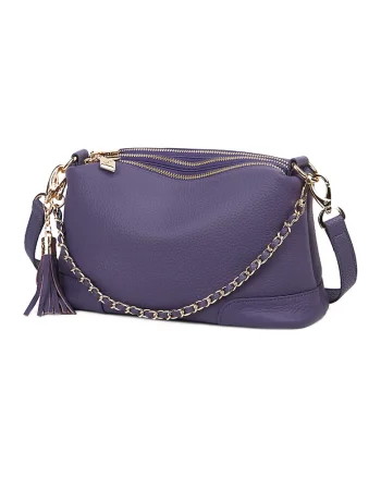 Geanta Carina din piele cu barete detasabile, Violet prafuit, 15,5 x 25 x 10 CM