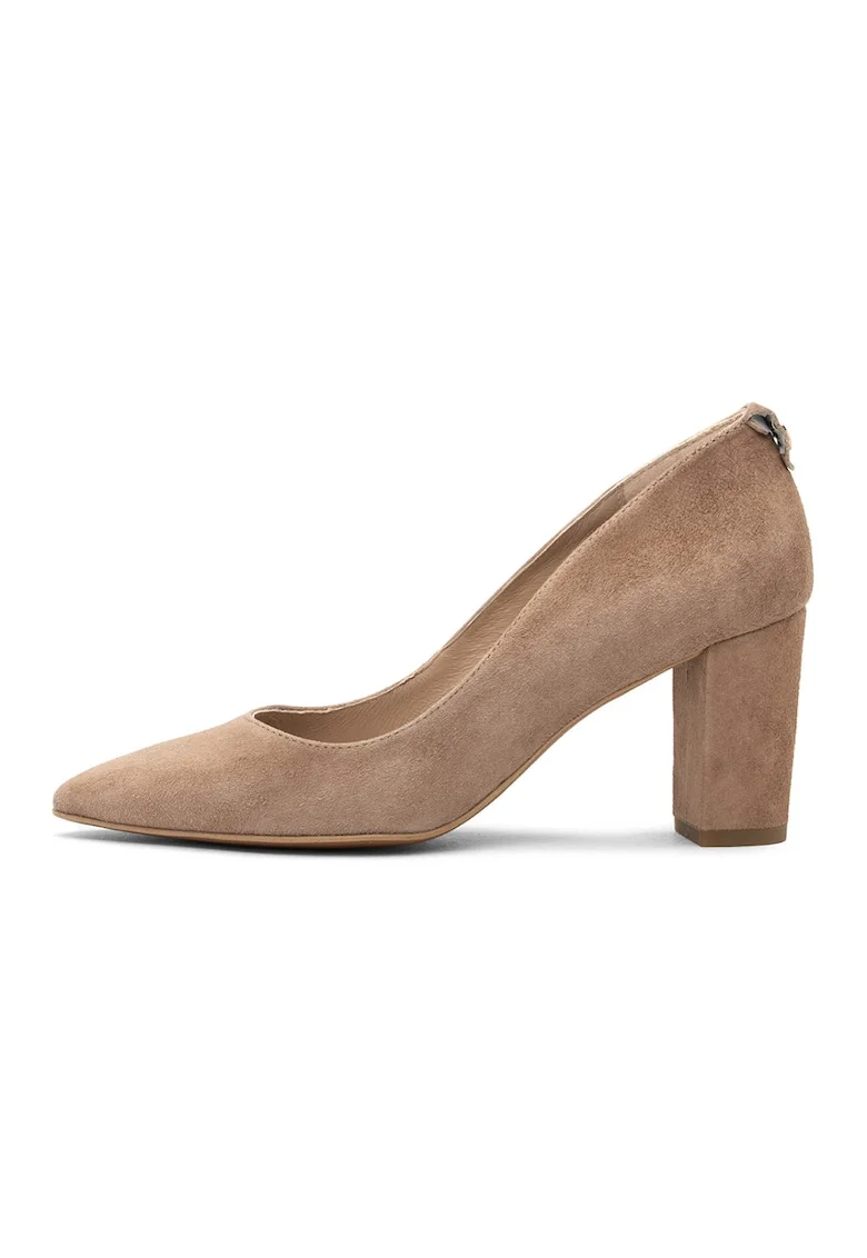 Pantofi de piele intoarsa cu toc, Maro taupe deschis