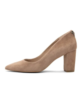 Pantofi de piele intoarsa cu toc, Maro taupe deschis