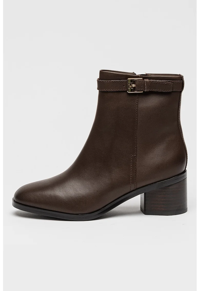 Botine de piele cu fermoar lateral, Maro