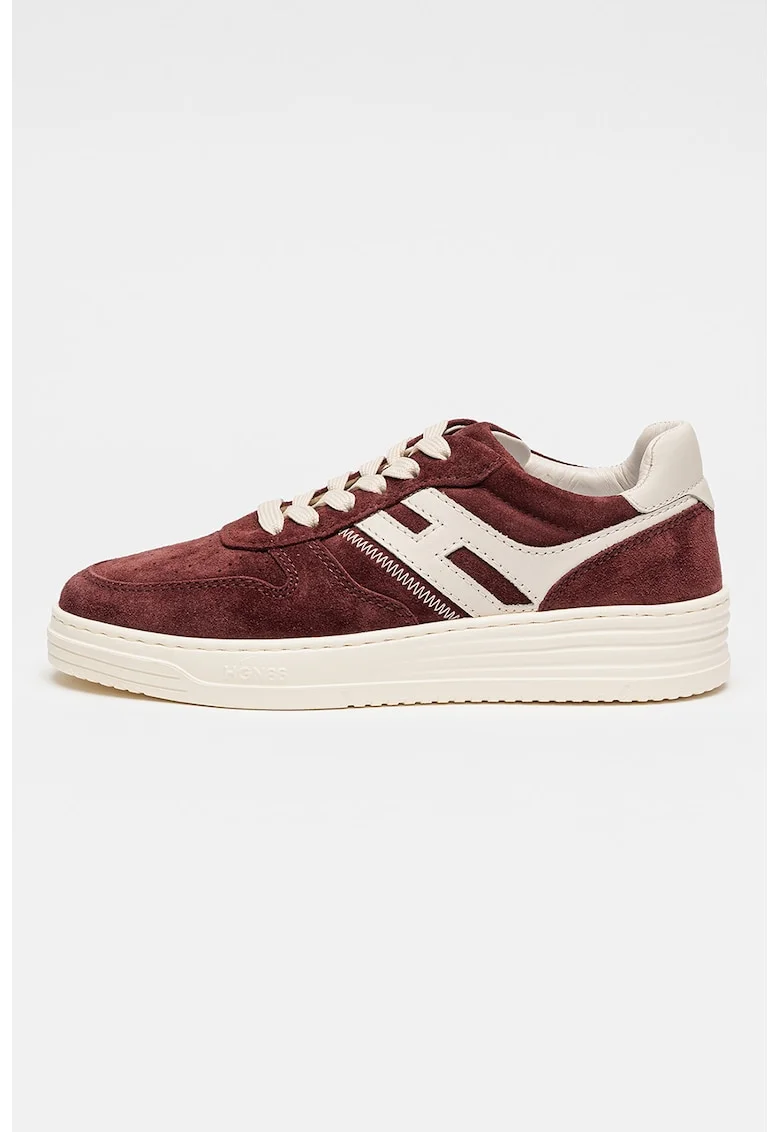 Pantofi sport low-cut din piele intoarsa, Visiniu/Crem