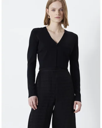 Cardigan cu decolteu in V si model uni, Negru