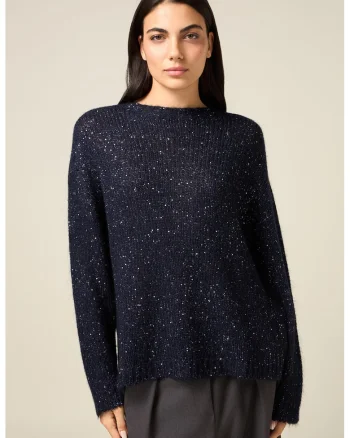 Pulover din amestec de mohair cu aspect stralucitor, Bleumarin