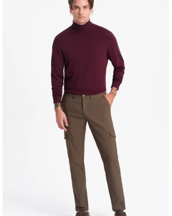 Pantaloni cargo cu croiala dreapta, Maro inchis
