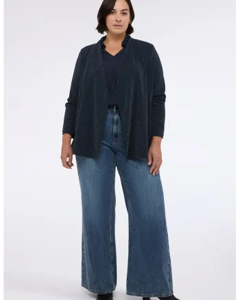 Cardigan din lurex, fara inchidere, Albastru inchis