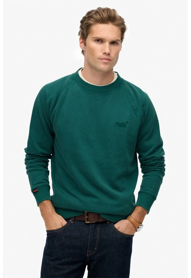 SUPERDRY, Bluza de trening texturata cu maneci raglan Essential, Verde englez
