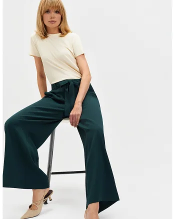 Pantaloni eleganti cu croiala ampla, Verde englez