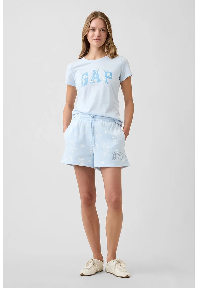 Tricou din bumbac cu imprimeu logo pe piept, Albastru glaciar