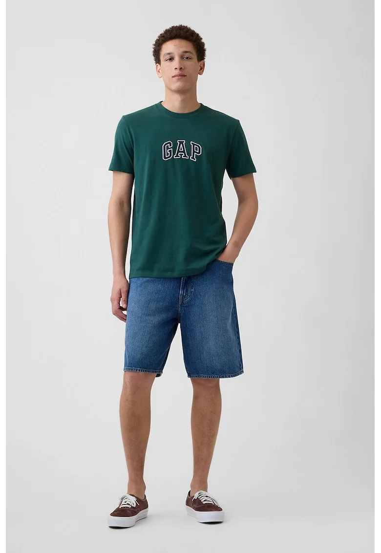 Tricou de bumbac cu aplicatie logo, Verde padure