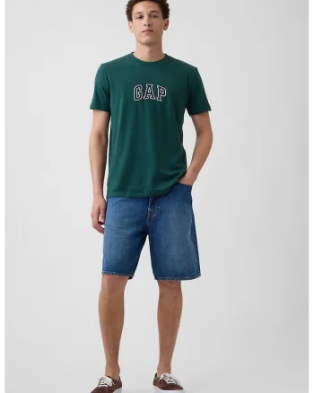 Tricou de bumbac cu aplicatie logo, Verde padure