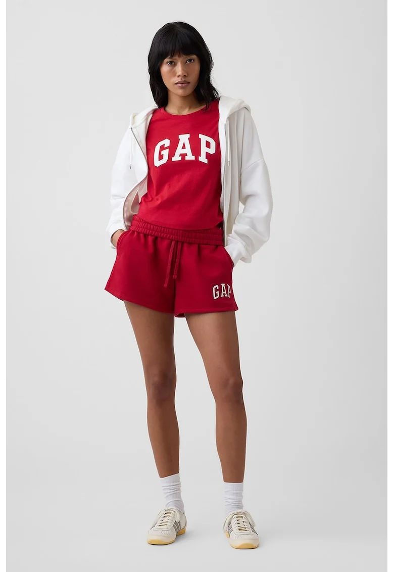 Tricou din bumbac cu imprimeu logo pe piept, Rosu