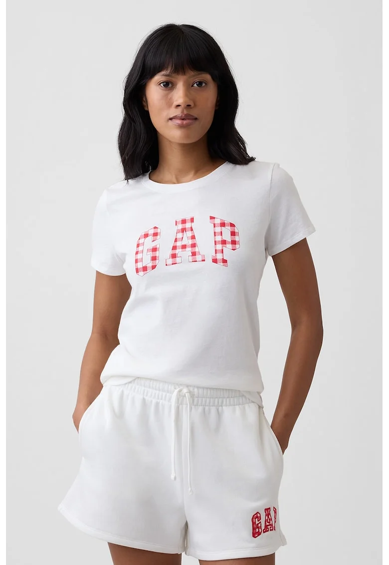Tricou din bumbac cu imprimeu logo pe piept, Alb