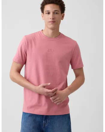Tricou din bumbac cu decolteu la baza gatului, Roz prafuit