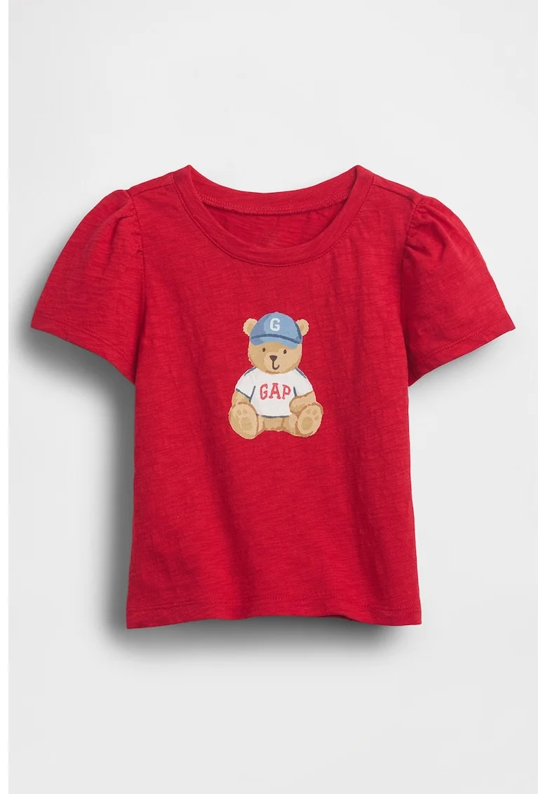 Tricou cu maneci bufante si imprimeu, Rosu