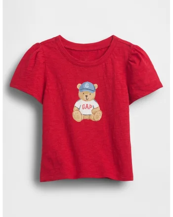 Tricou cu maneci bufante si imprimeu, Rosu