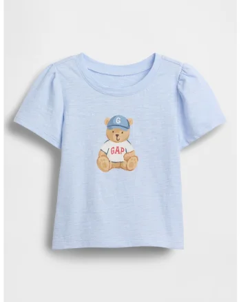 Tricou cu maneci bufante si imprimeu, Albastru deschis