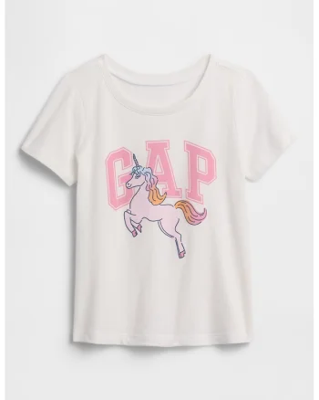 Tricou cu imprimeu logo si decolteu rotund, Alb/Roz