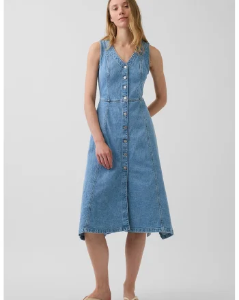 Rochie din denim cu decolteu in V, Albastru pastel