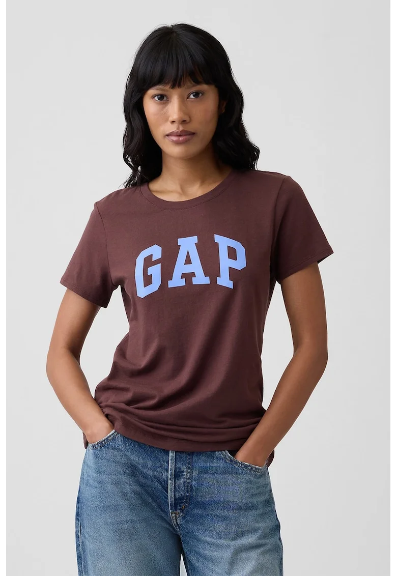 Tricou de bumbac cu imprimeu logo, Maro cognac