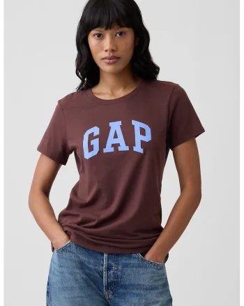 Tricou de bumbac cu imprimeu logo, Maro cognac