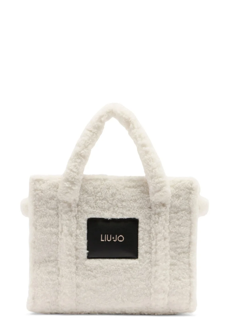 Geanta tote din material teddy, Alb fildes