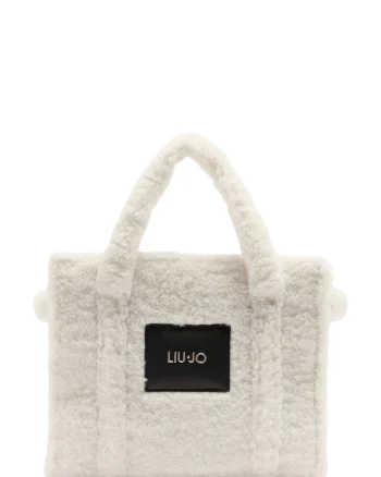 Geanta tote din material teddy, Alb fildes