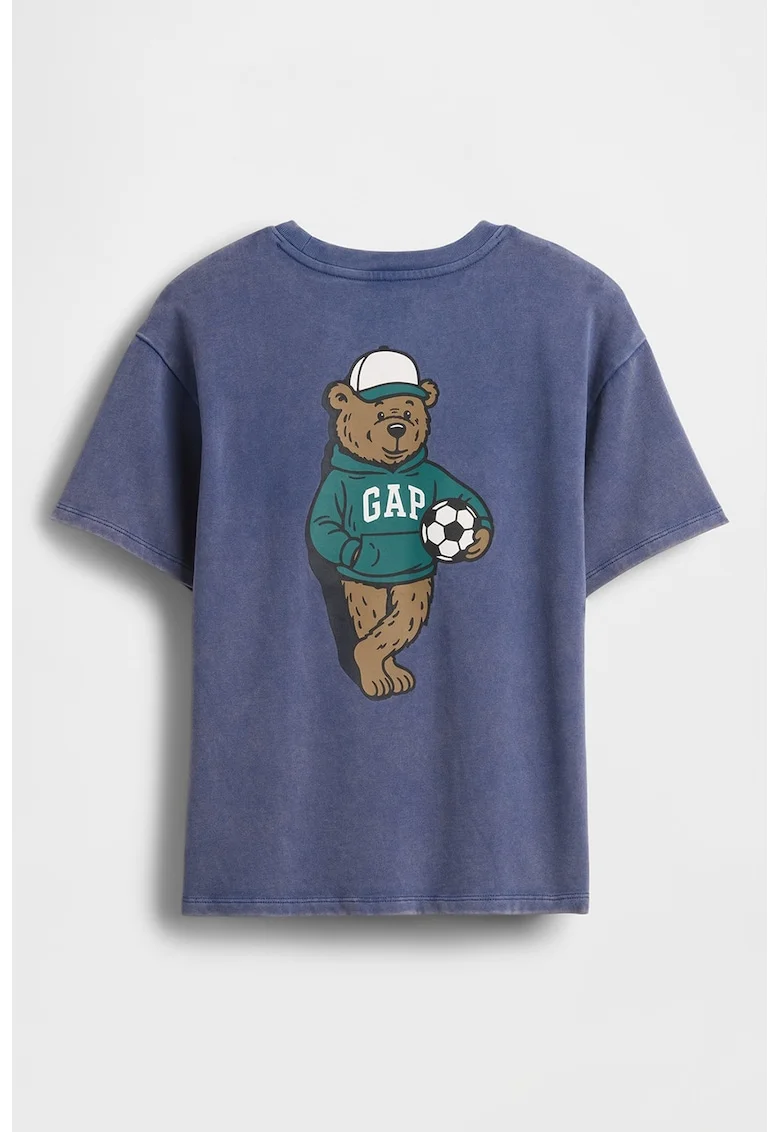 Tricou de bumbac cu imprimeu contrastant pe spate, Albastru petrol