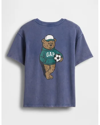 Tricou de bumbac cu imprimeu contrastant pe spate, Albastru petrol