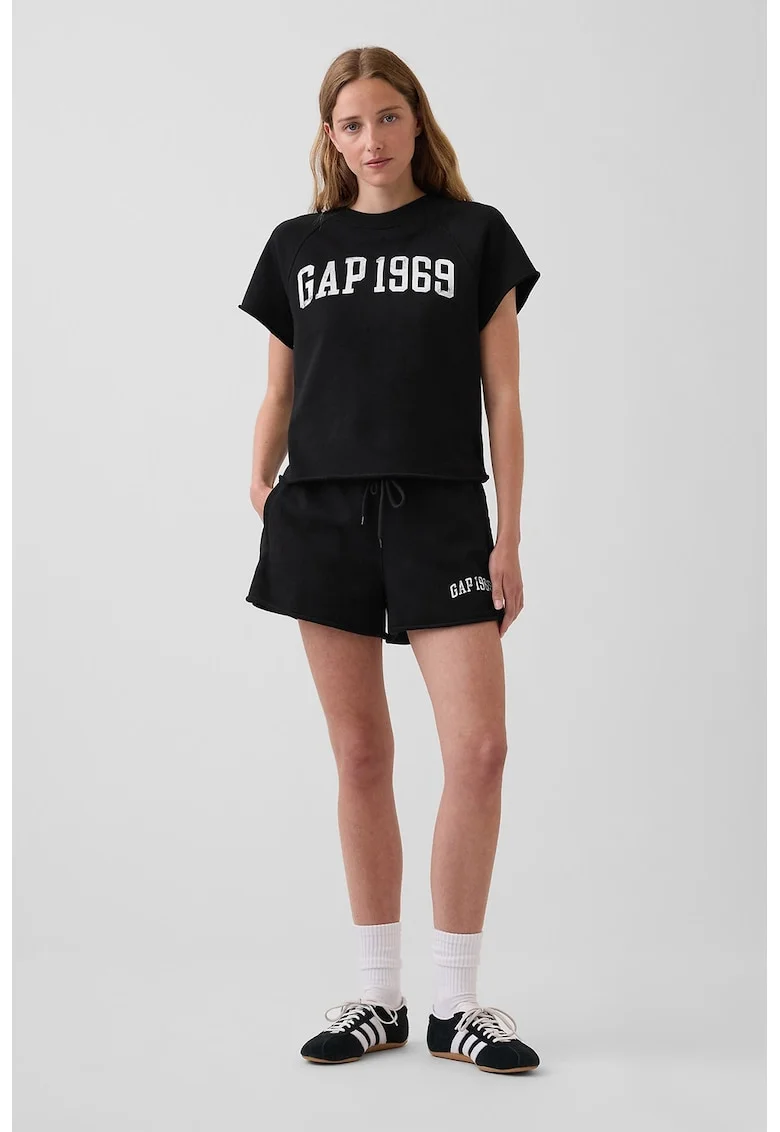 Pantaloni scurti lejeri cu terminatii plisate, Negru