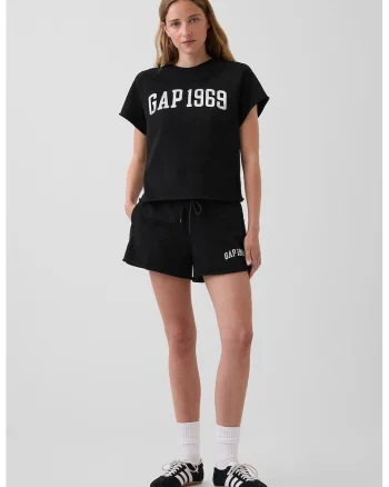 Pantaloni scurti lejeri cu terminatii plisate, Negru