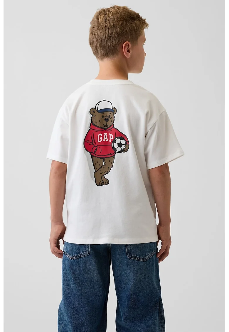 Tricou din bumbac cu imprimeu logo, Alb murdar