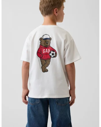 Tricou din bumbac cu imprimeu logo, Alb murdar
