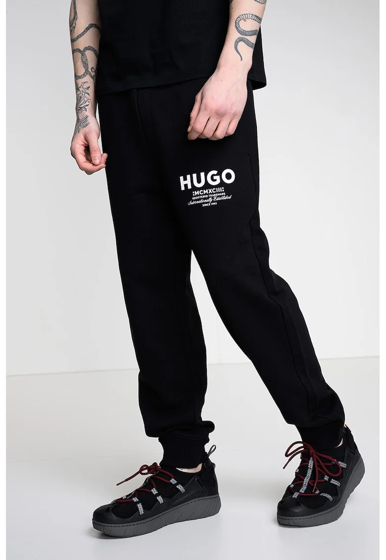 Pantaloni de trening din bumbac cu imprimeu logo, Negru
