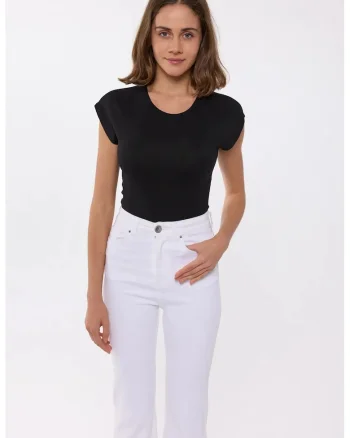Tricou dama  jerseu, decolteu rotund, negru