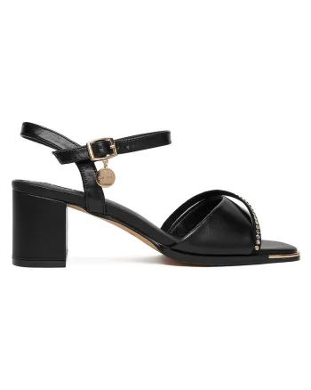 Sandale dama  elegante, cu toc bloc, piele naturala, negru,